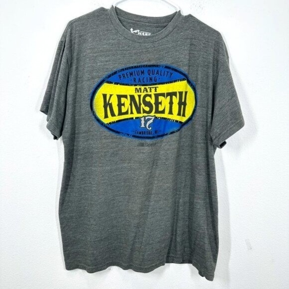 Chase Authentics Men's Size Large Matt Kenseth Grey Graphic Tee Shirt Nascar